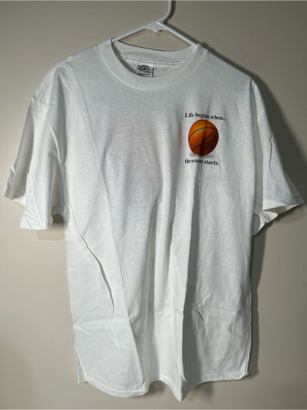 Classic White Basketball Graphic Tee - Life Begins When the Season Starts